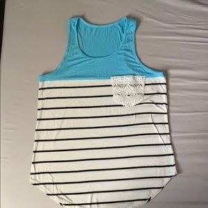 Lace detail striped tank top